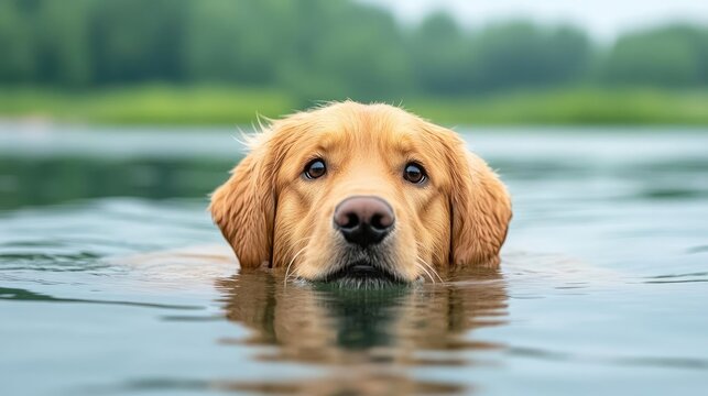 Dog swimming in a lake