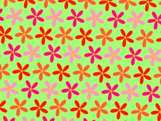 Colorful flowers seamless pattern on green background