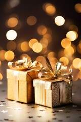 Luxurious gift boxes with golden and red ribbons, perfect for festive occasions.