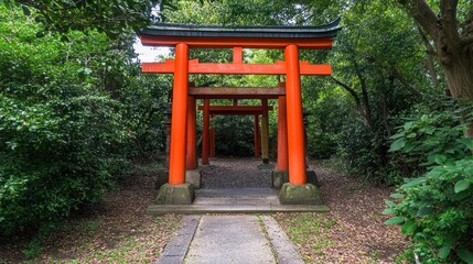 Naklejka premium Traditional Japanese Torii Gate in a Forest