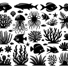 Obraz premium Sea life hand drawn set.Vector illustration. 