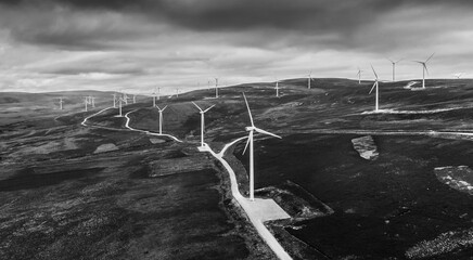 Images of a wind farm in the mountainous highlands of Scotland