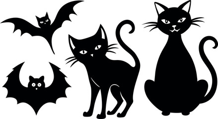 Set of silhouettes of Halloween cat