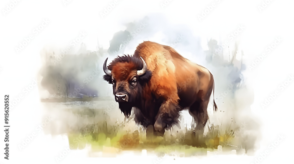 Canvas Prints Bison In nature Watercolor Style