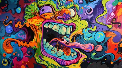 Obraz premium Vibrant Pop Art Portrait of a Fun Loving Character Humorous and Colorful Digital Illustration graffiti