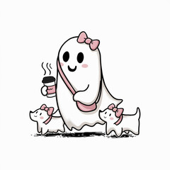  Halloween ghost ,The ghost is accompanied and taking two small white ghost dogs for walk