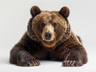Fototapeta premium A close-up of a brown bear resting on a neutral background indoors