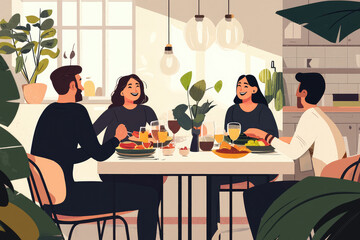 A family enjoys a delightful meal together. Their smiles and happiness reflect the beauty of shared moments, creating a warm, joyful atmosphere.