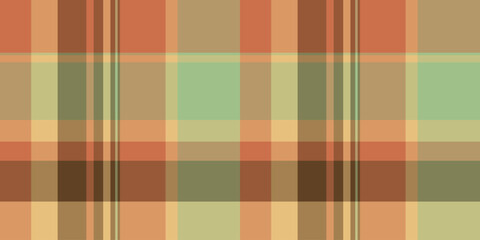 Diverse textile fabric seamless, symmetry check vector texture. Amazing plaid background tartan pattern in orange and amber colors.