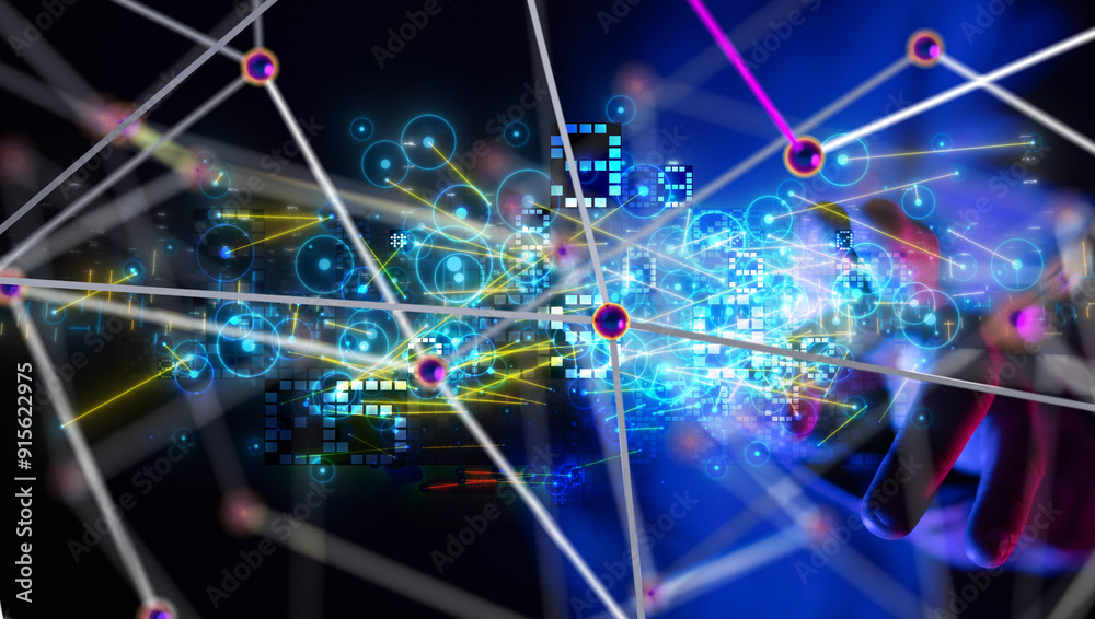Wall mural neural network 3d illustration. big data and cybersecurity - 3d