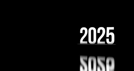 2025 luminous,neon white number on black background,with space for copy space,insert text,title. 2025 concept,wallpaper.3D render