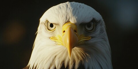 A close-up of a bald eagle's majestic face, perfect for wildlife or nature-themed projects