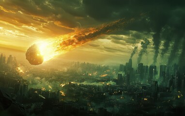 Cataclysmic Asteroid Impact Threatens Futuristic City - Citizens Fleeing in Terror as End of Days Looms