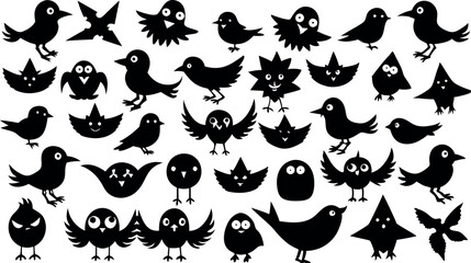 Set of silhouettes of Halloween cute birds