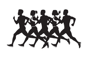 Dynamic Silhouette of 5 Runners in Motion | Men & Women Running in Line