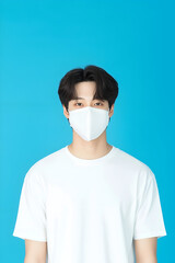 Young Man Wearing a Protective Face Mask for Health Safety in Minimalistic Setting