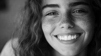 A smiling woman in a black and white photograph © Alexander Chaykin