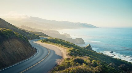 Beautiful coastal highway view with expansive ocean vistas and a picturesque road