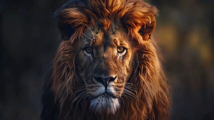 Fototapeta premium Close-up portrait of a majestic lion with a powerful gaze.