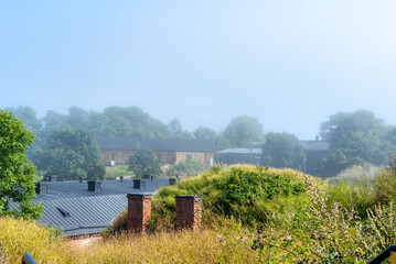 foggy day over UNESCO Suomelinna island in Helsinki Finland on summer day