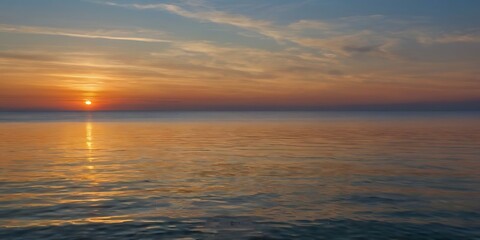 Fototapeta premium Sea landscape view in sunset, beautiful dawn in horizon, cloudy sky