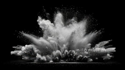 Monochrome Powder Explosion Against Black Background..