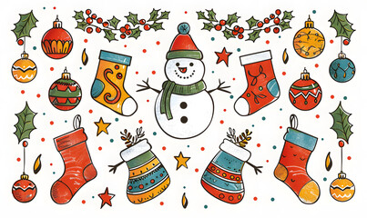 New Year and Christmas card, graphic advertising backgrounds in a doodle 2D illustrator style.