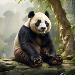 Obraz premium A wild panda with black eyes and a white face ai generative