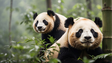 Fototapeta premium A wild panda with black eyes and a white face ai generative