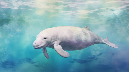Obraz premium Dugong under at sea watercolor style