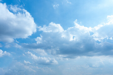 Bright blue sky with fluffy white clouds on a sunny day