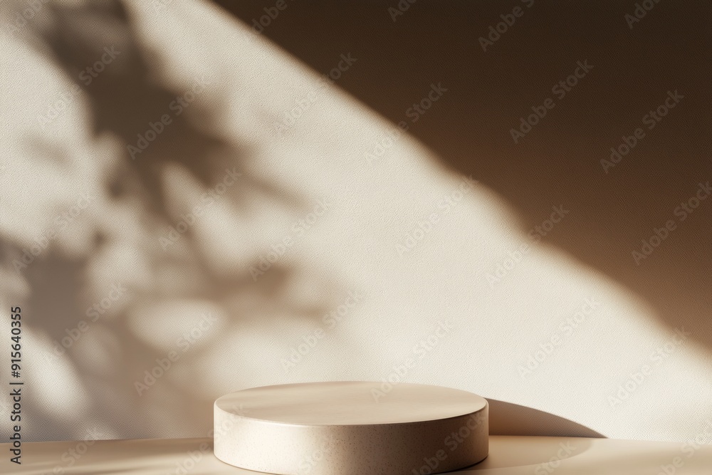 Aufkleber Minimalist Warm Beige Circular Podium on Light Brown Background in Daylight Modern Monochromatic Design with Soft Shadows, Clean Texture for Product Display