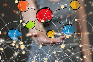 abstract lines with dots over dark background.