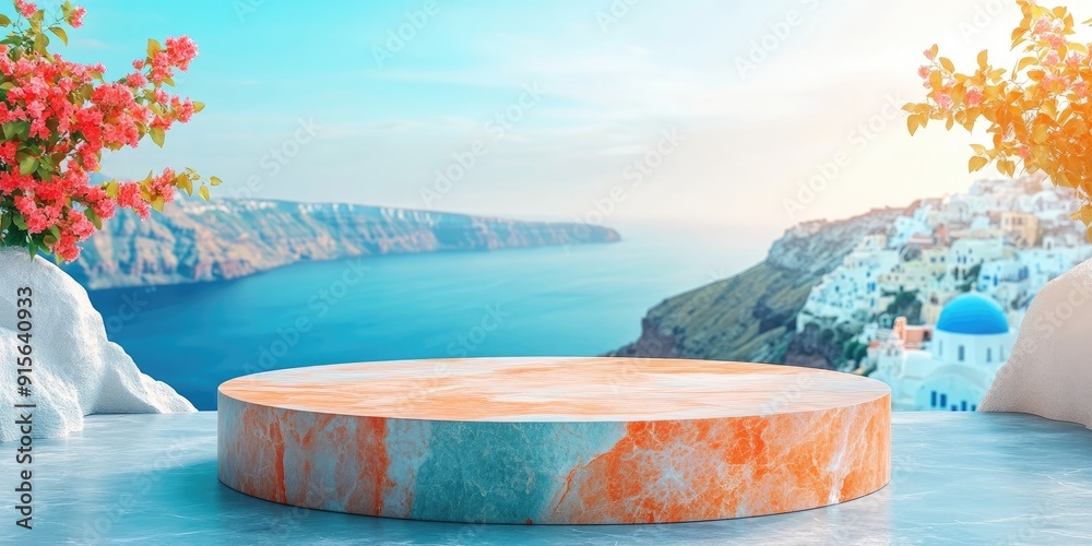 Canvas Prints Marble Platform Against a Santorini Landscape