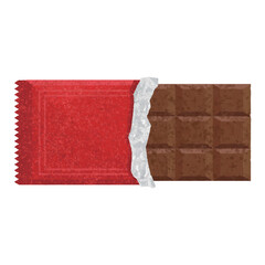 Chocolate vector illustration on white background. Valentine's Day chocolate decorative elements. Milk chocolate in red packaging.