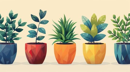 Simple geometric pattern of small potted plants with clean lines and subtle earth tones.