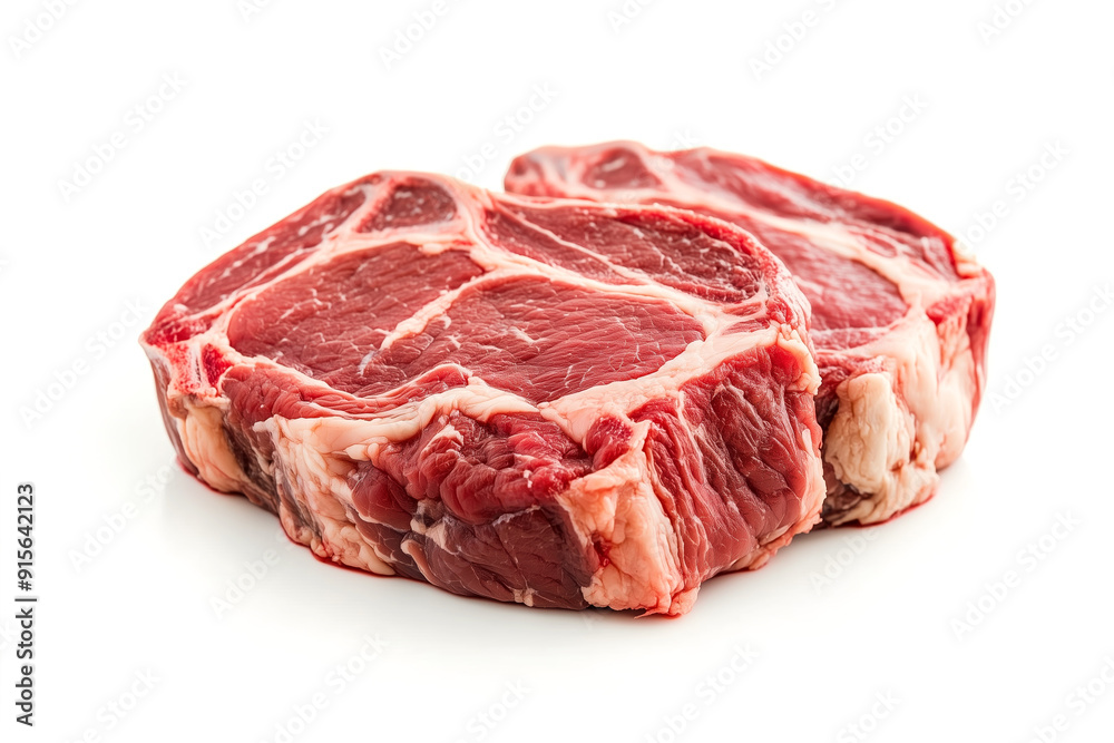 Wall mural fresh raw beef rib eye steak isolated on white background