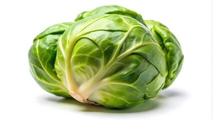 Fototapeta premium Close-up of fresh green Brussels sprouts against a white background, highlighting their vibrant color and smooth texture.