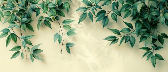 Soft minimal design of bamboo stems and leaves on a light cream background for a serene look. 