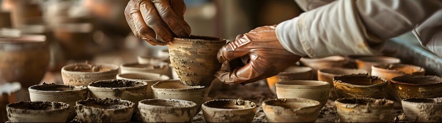 Visualize an archaeologist analyzing pottery shards in a lab, piecing together the daily life of ancient people
