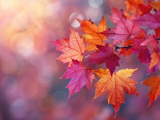 Fototapeta premium Softly focused autumn leaves, capturing the essence of fall colors. 