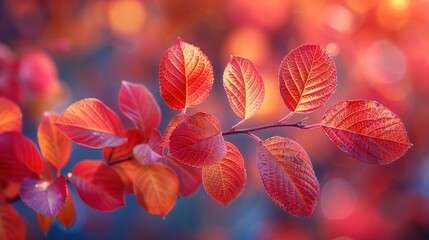 Obraz premium Softly focused autumn leaves, capturing the essence of fall colors. 