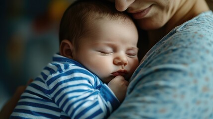 Woman cradling a newborn child in her arms
