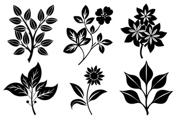 Floral Branch with Leaf Icon Vector Line Art Silhouette | Nature-Inspired Minimalist Design