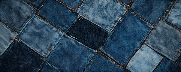 Close-up of denim patchwork texture.
