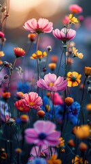 Softly focused wildflowers in a meadow, with vibrant colors blending together. 