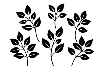 Floral Branch with Leaf Icon Vector Line Art Silhouette | Nature-Inspired Minimalist Design