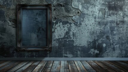 Empty frame on a textured concrete wall with a wooden floor