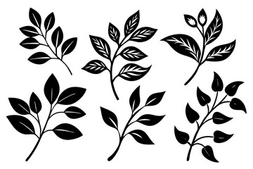 Floral Branch with Leaf Icon Vector Line Art Silhouette | Nature-Inspired Minimalist Design