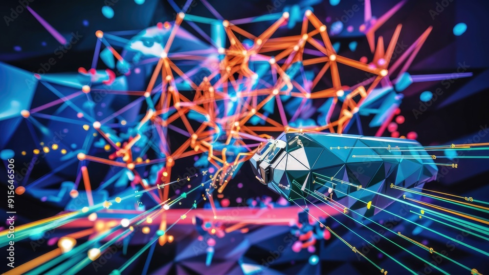 Poster abstract polygonal background featuring dots and lines showcasing a network connection structure in 